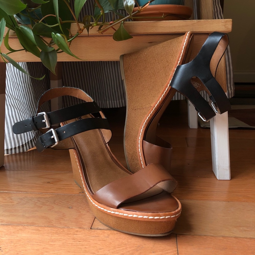 Mission Tan and Black Wedge Heels